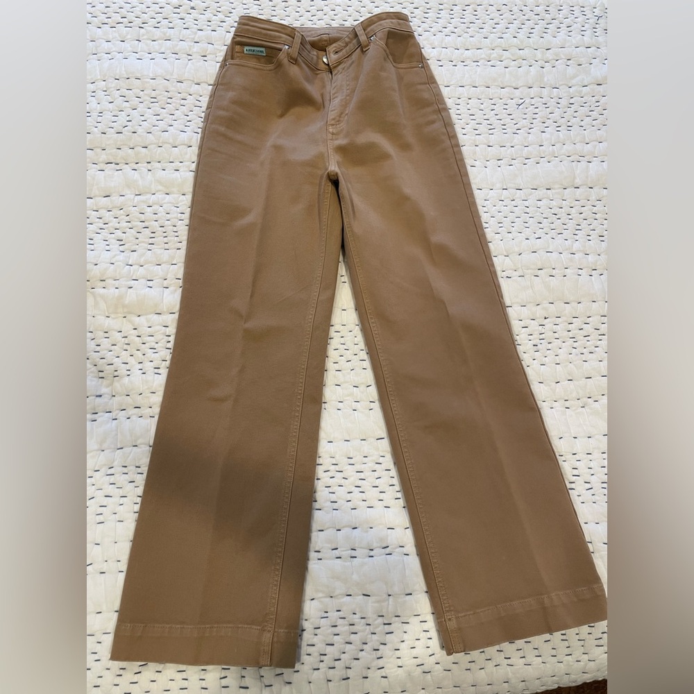 Tan Straight Leg Cotton Pants with Tailored Fit